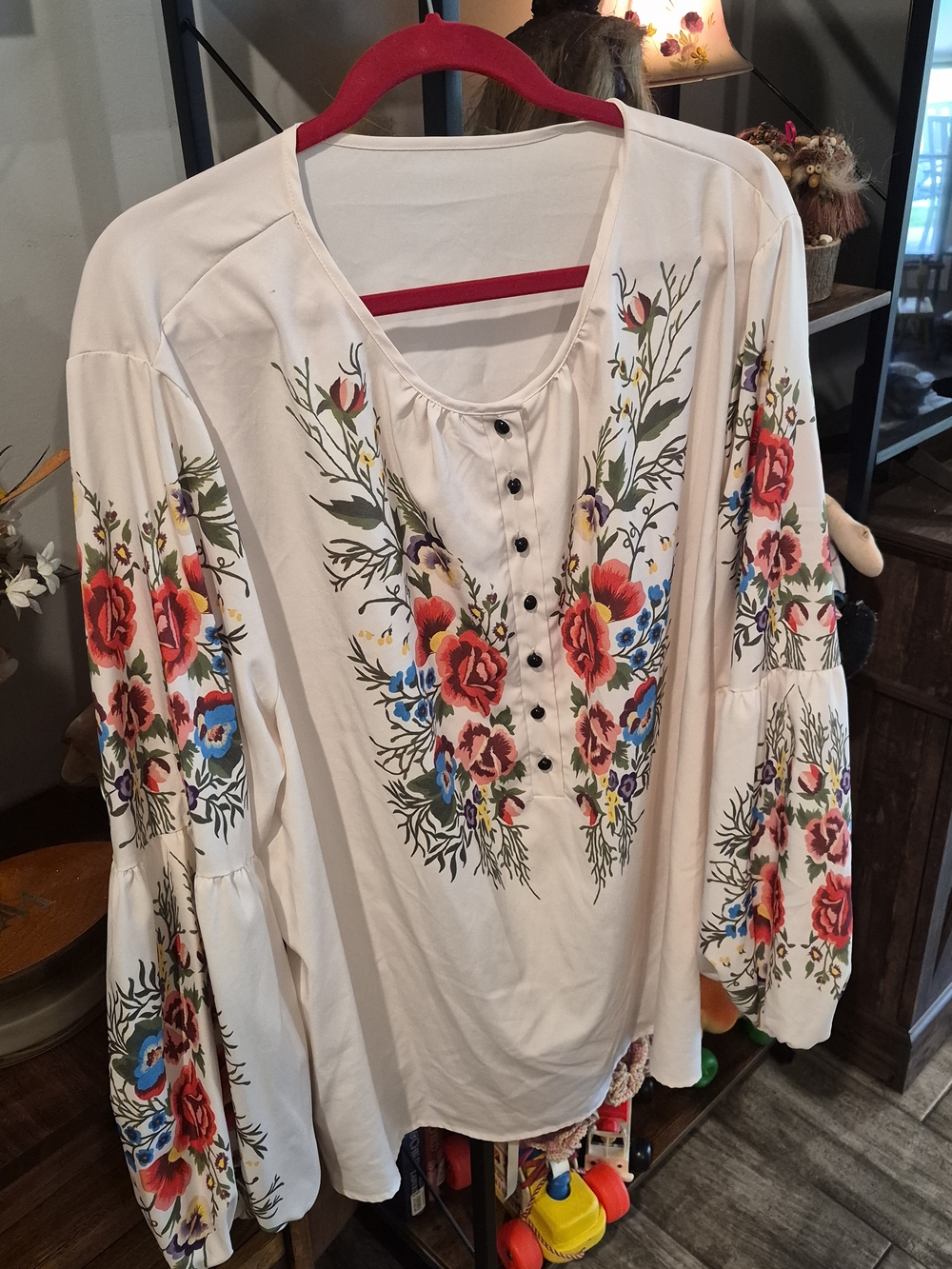 Boho Floral Embroidered White Peasant Blouse